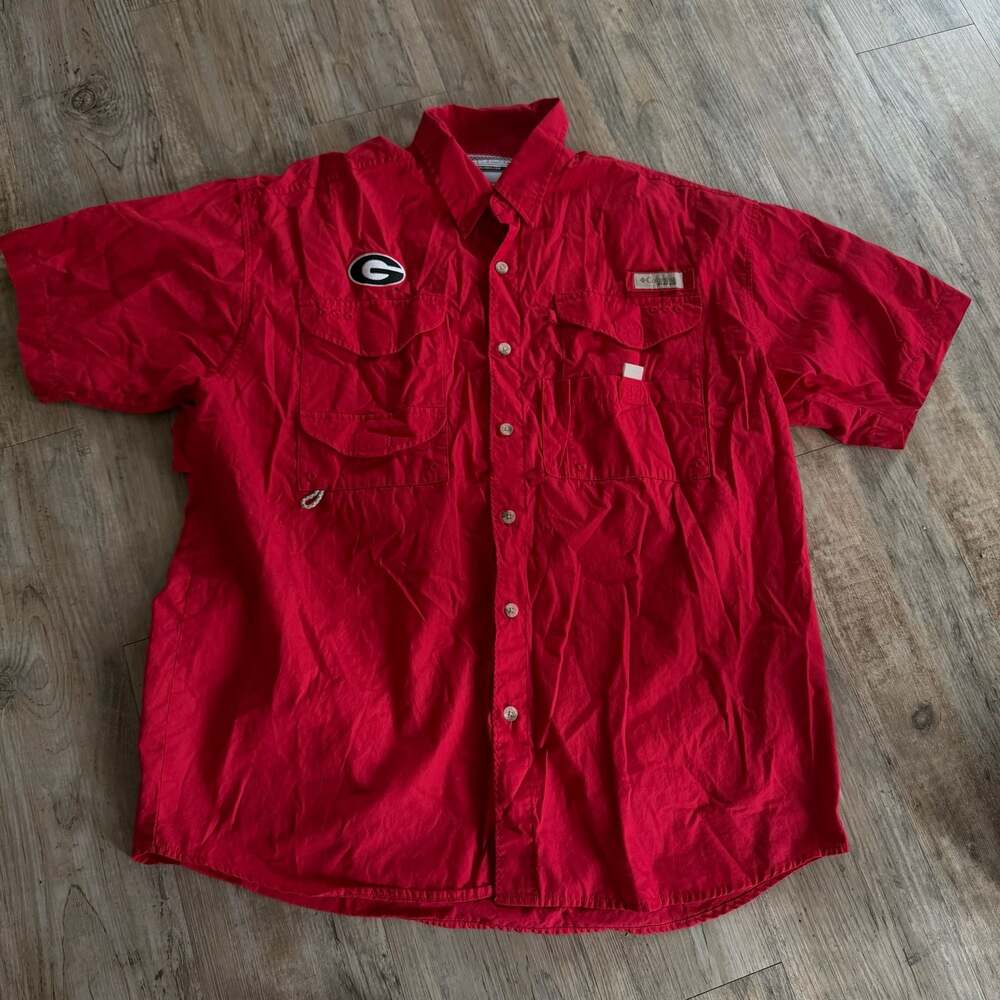 Columbia PFG Georgia Bulldogs Short Sleeve Fishing Shirt Men's Size M Red